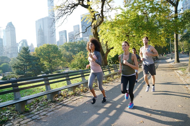 Group of joggers exercising in Central Park, NYC